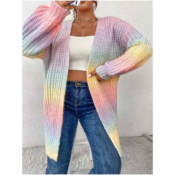Sweaters - Plus Ombre Open Front Knit Cardigan
